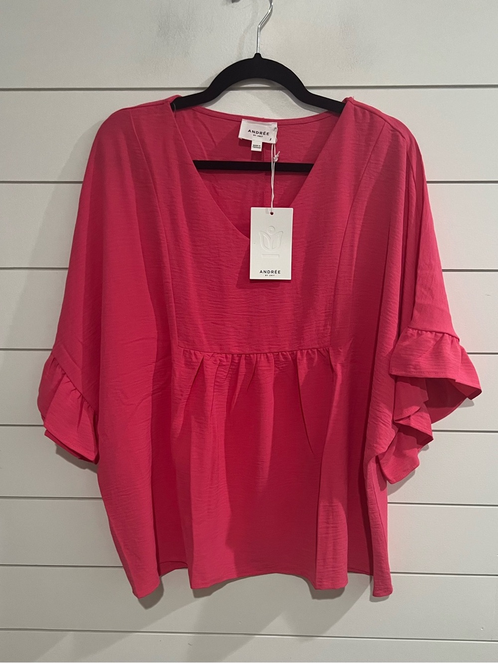 ANDREE BY UNIT Fuchsia V-Neck Flutter Sleeve Blouse